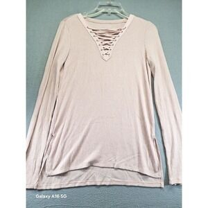 Seriously Soft Aero Women Pink Lace Up Knit Sweater Size‎ Medium